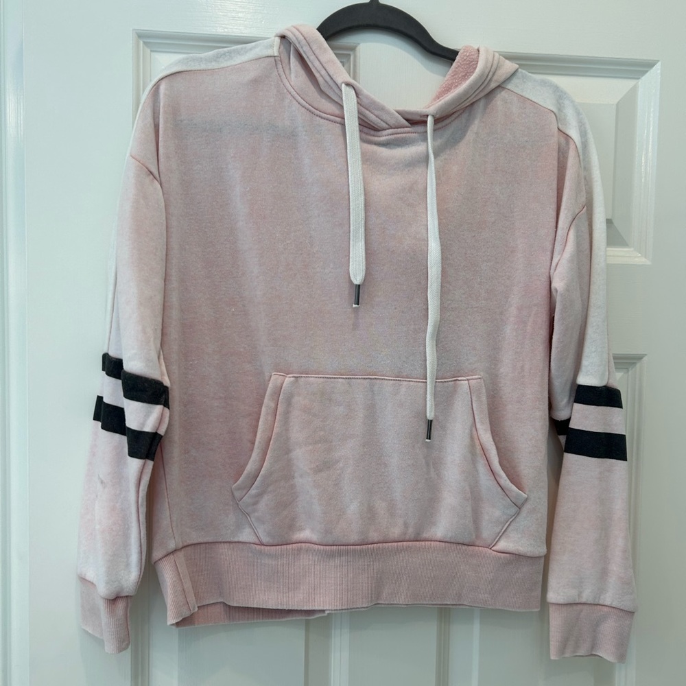 Forever 21 Pink and gray striped velour hoodie